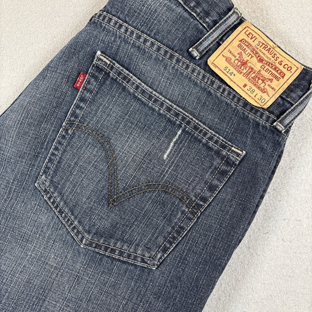 Y2K Levis 514 Jeans Mens Dark Wash Denim Classic Straight Fit‎ 38x30 Distressed